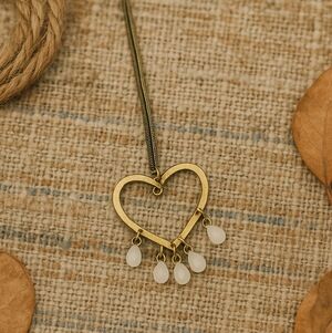 Boho Heart Pendant Necklace – Gold-Tone with Peachy White Drops